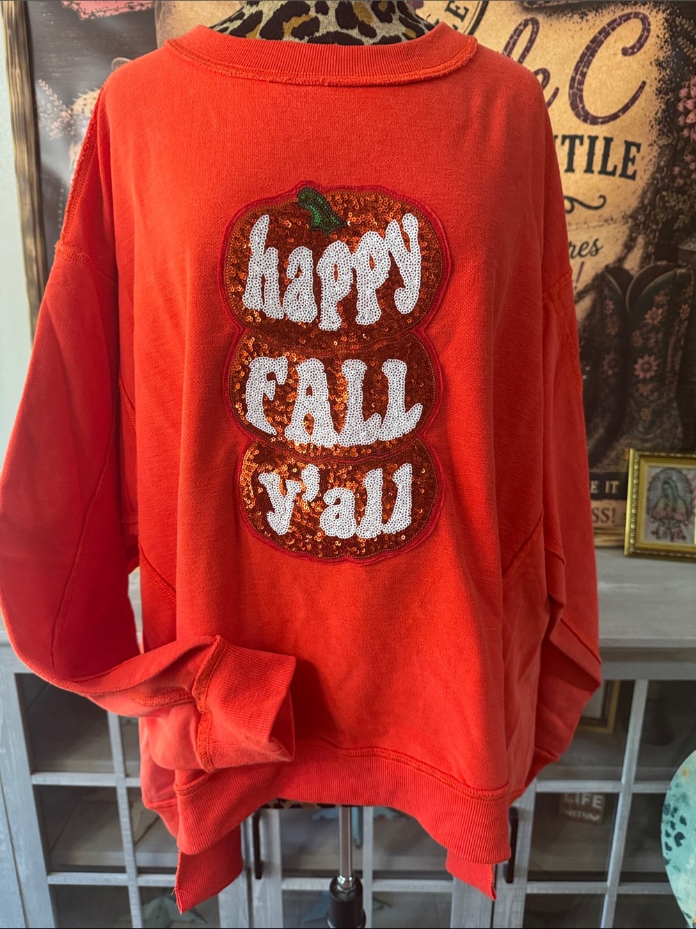 Fantastic Fawn  Happy Fall Y'all Red Women's Sweatshirt Sz Lg